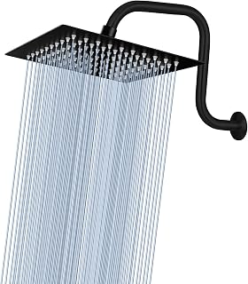 10" Rain Shower Head with 12" Extension Arm - Voolan Large Rainfall Shower Heads Made of Stainless Steel - Relaxed Shower Experience Even at Low Water Flow Pressure (Black)