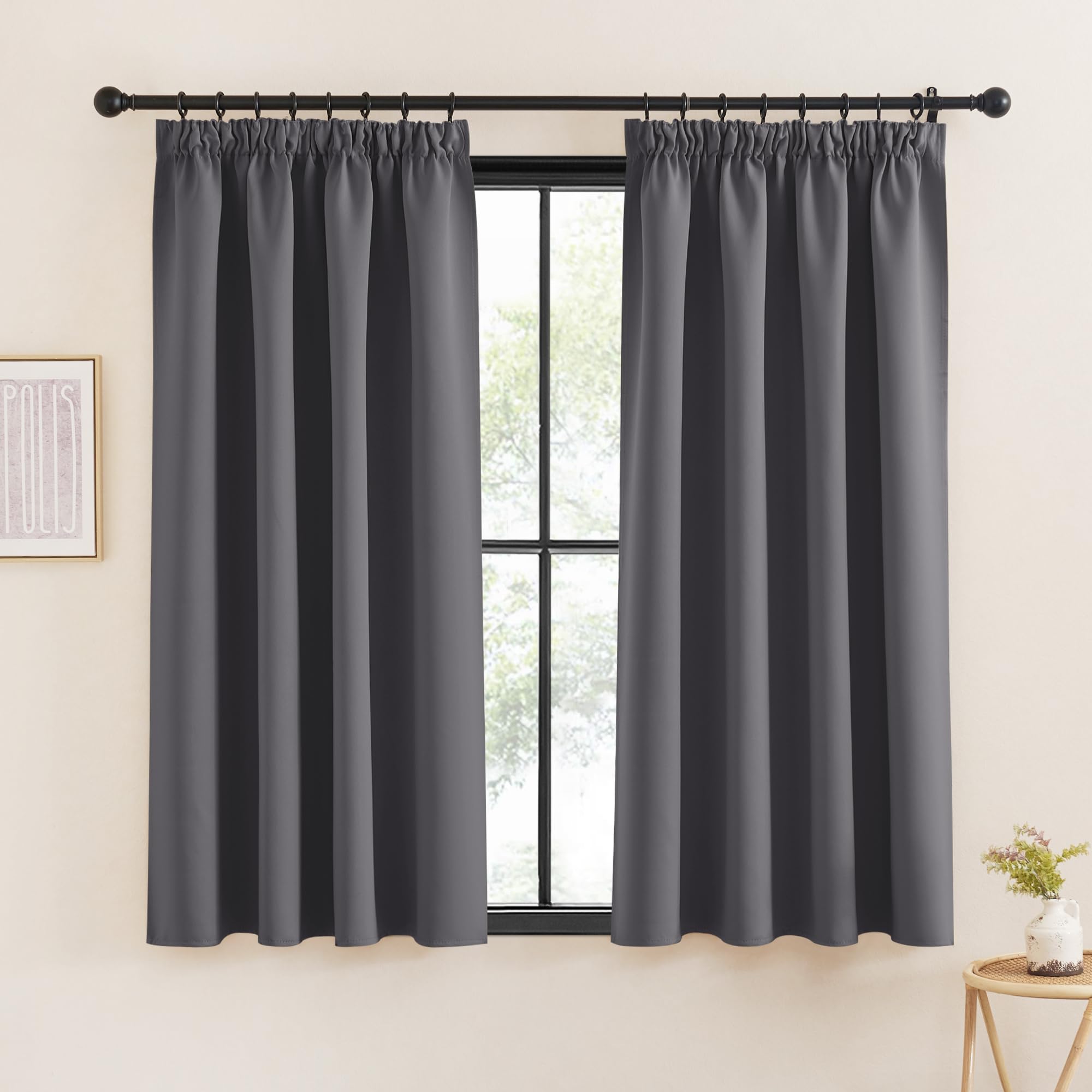 KGORGE Cortinas Dormitorio Cortas Cortinas Opacas Cortinas Termicas Aislantes Frio y Calor Cortinas Cortas para Riel Cortinas Cocina Cortinas de Casa, 2 Piezas, 140x145cm (AnchoxAlto), Gris Global Recycled Standard OEKO-TEX STANDARD 100 Global Recycled Standard Global Recycled Standard