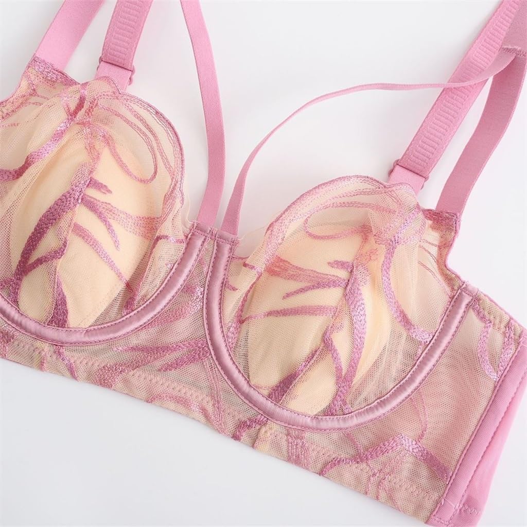 Underwear Women's Embroidered Lace Bra Set With Thin Cotton Large Chest
