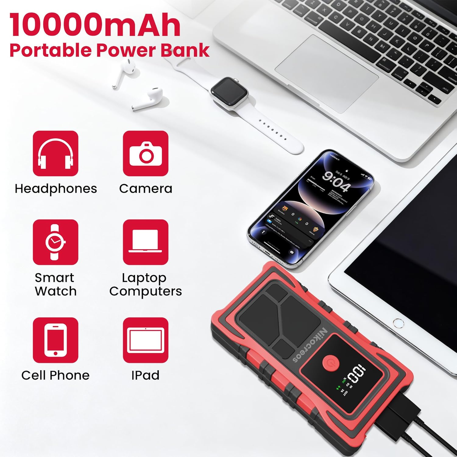 Portable Car Battery Jump Starter,3000A Peak Starter Battery Pack for up to 10L Gas and 8L Diesel Engine,12V Jump Starter with LCD Display and 3 Modes Flashlight - Image 3