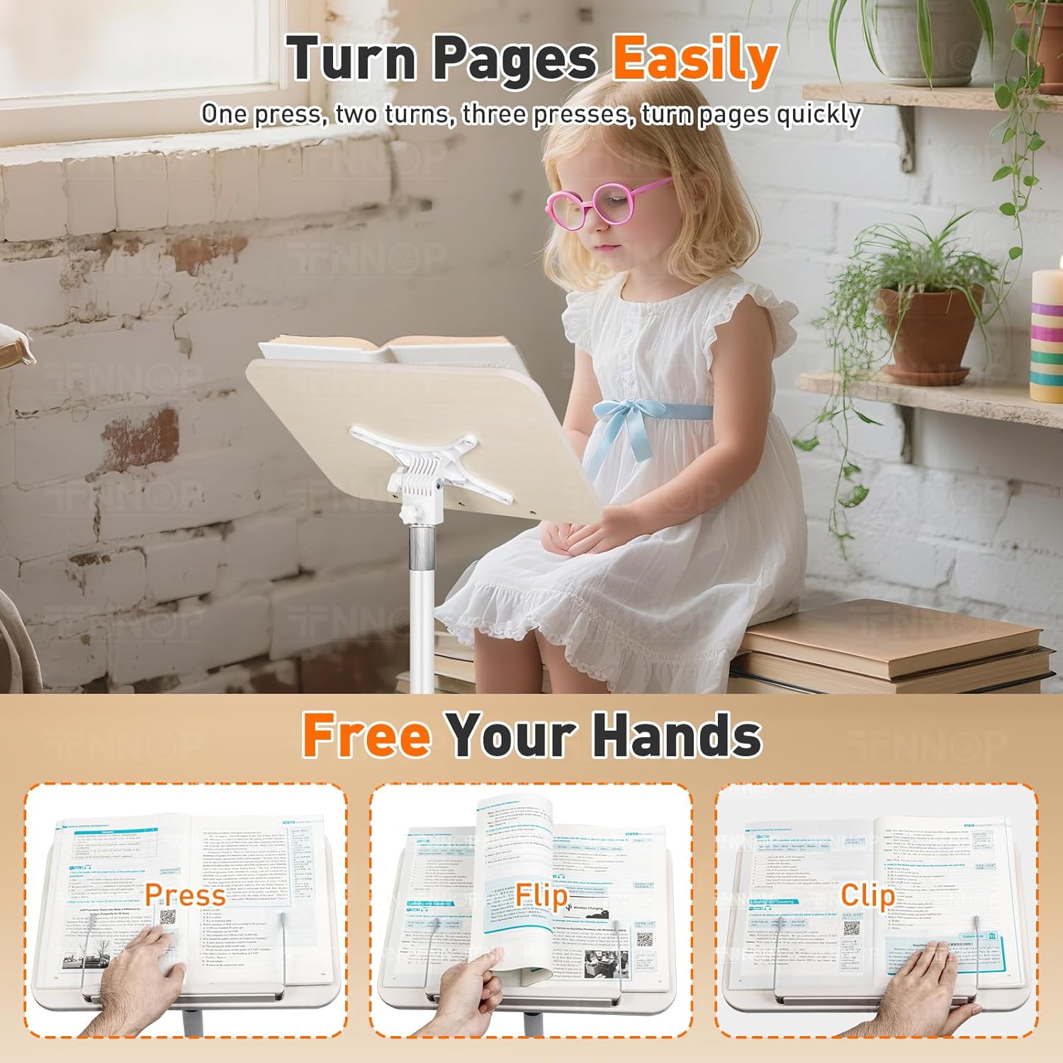 Floor Standing Book Stand, Foldable Book Holder for Reading with Page Clips, 19"–51" Height Adjustable, Sturdy Podium Stand for Reading, Bible, Laptop, Cookbooks, or Projector