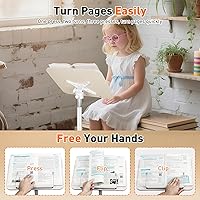 Vista 6 de Floor Standing Book Stand, Foldable Book Holder for Reading with Page Clips, 19"–51" Height Adjustable, Sturdy Podium Stand for Reading, Bible