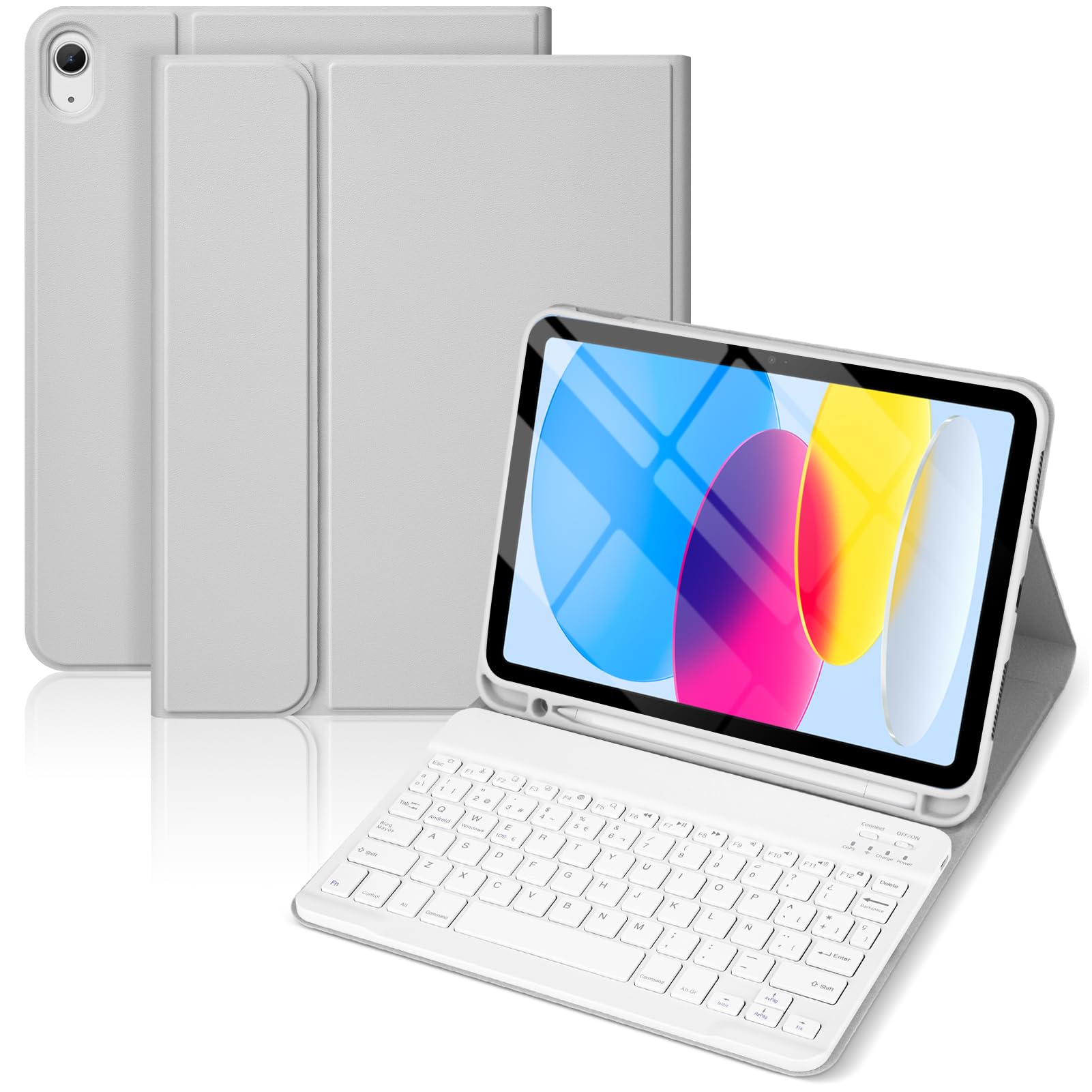Funda con Teclado para iPad 11.ª Gen (A16) / 10.ª Generación (11/10.9 Pulgadas) 2025/2022, Soporte para Lápiz y Teclado Recargable, [Español] Magnético Desmontable Bluetooth Teclado (Gris)