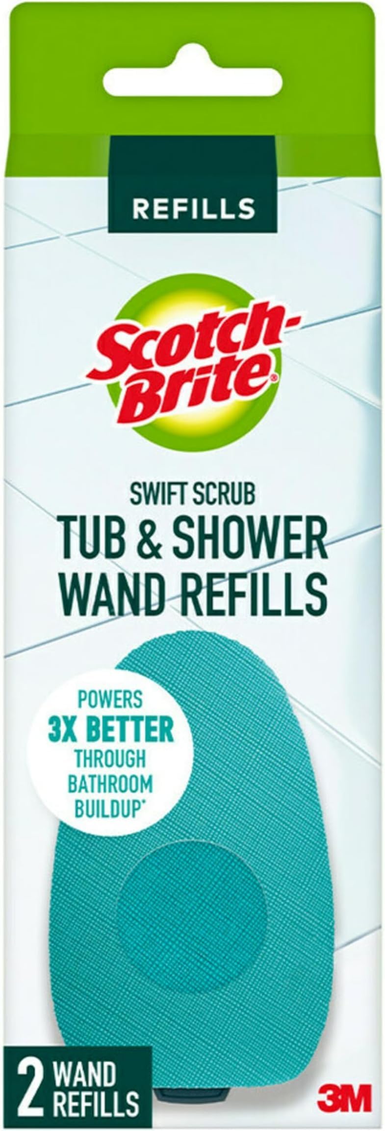 Scotch-Brite Swift Scrub Tub &amp; Shower Wand Refills, Ideal for Bathroom Buildup, Glass Door, Shower and Bath Cleaner, Soap Scum Remover, 2 Wand Refills (Pack of 6)