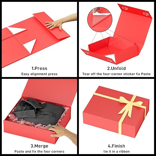 Miniatura 4 de Cajas de regalo con tapas, 11.5 x 7.8 x 3 pulgadas, caja de regalo roja para regalos, cierre magnético para camisetas, guantes, bufandas, libros,