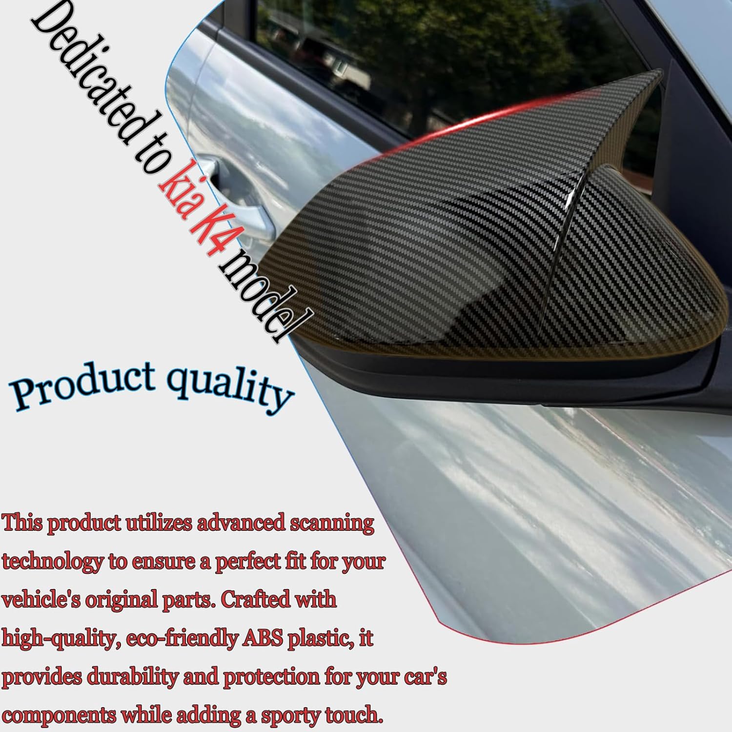 MUXEE Side Mirror Cover,for Kia K4 2024 2025 2026，2PCS Turn Signal housing Cover Sets car Accessories - Carbon Fiber（Without Turn Signal Cutout）