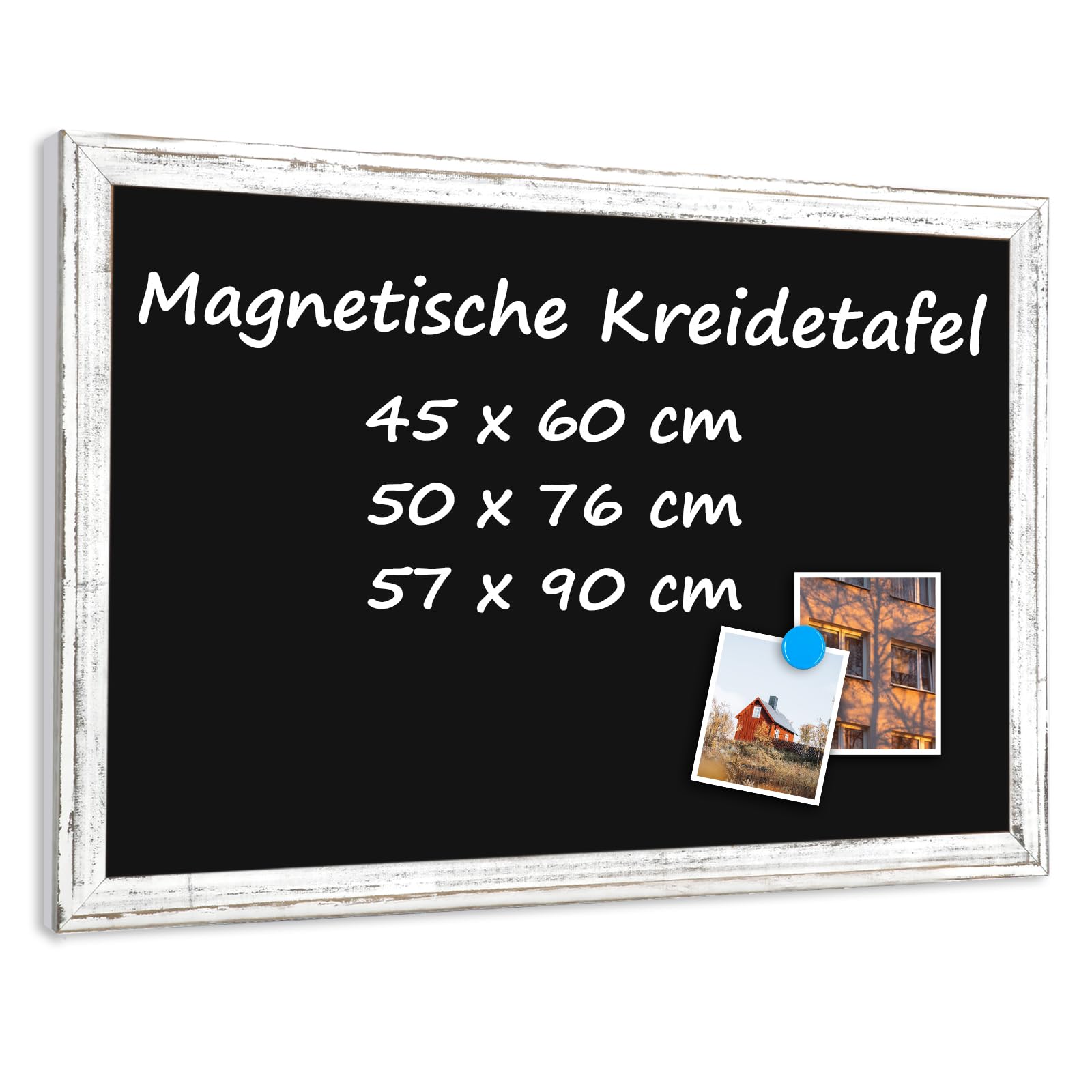 Magnetische Kreidetafel mit weißem Holzrahmen Wandtafel 50x76cm | magnettafel,magnetische Oberfläche,leicht zu reinigen,einfach anzubringen,Vintage-Holzrahmen,kostenloses Zubehör,Wandtafel