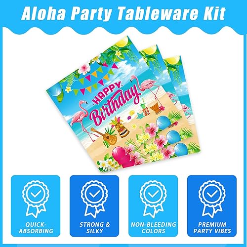 Miniatura 4 de 96 piezas de suministros de decoración de fiesta hawaiana Aloha, platos de fiesta de cumpleaños tropicales Luau Tropical para verano, playa