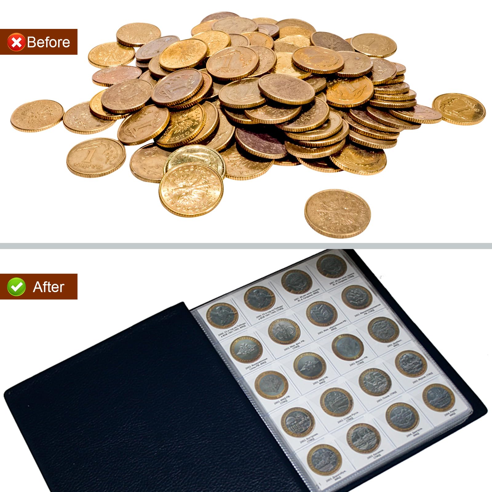 Muntenalbum voor verzamelaars, 300 zakken munten, mapalbum met EVA-mouwen voor 20 25 27 30 38 46 mm. Munten opslag verzamelalbum voor geld valuta blauw