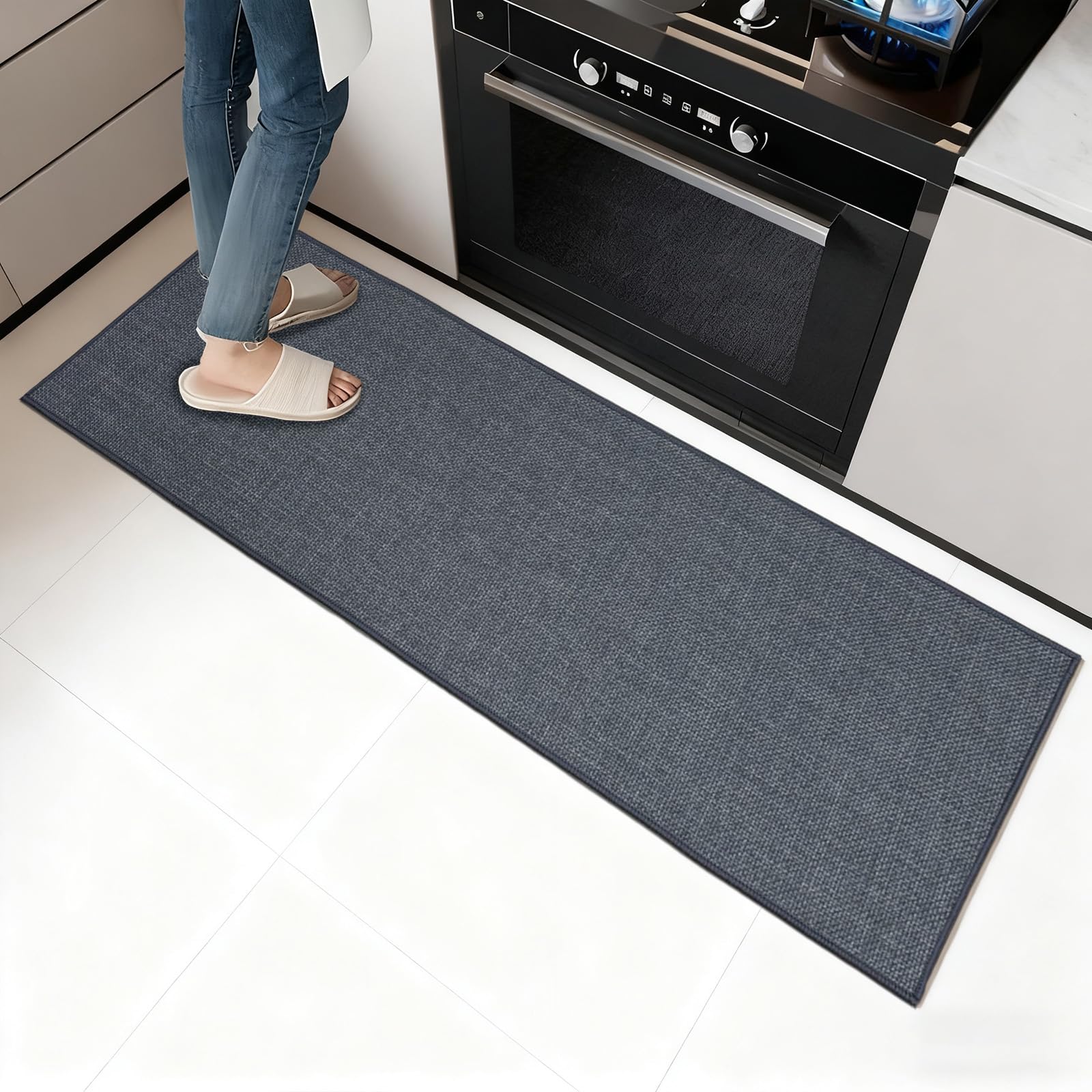 Tapis de Cuisine Antidérapant en Caoutchouc, Tapis Antifatigue Lavable Devant Évier - Imperméable et Résistant à l'huile pour Salle de Bain, Buanderie, Couloir (Gris, 43.5x120)