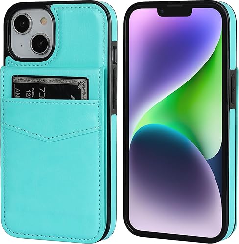 Miniatura 3 de KIHUWEY Funda compatible con iPhone 14 con soporte para tarjeta de crédito, cierre magnético de cuero de alta calidad, función atril, funda