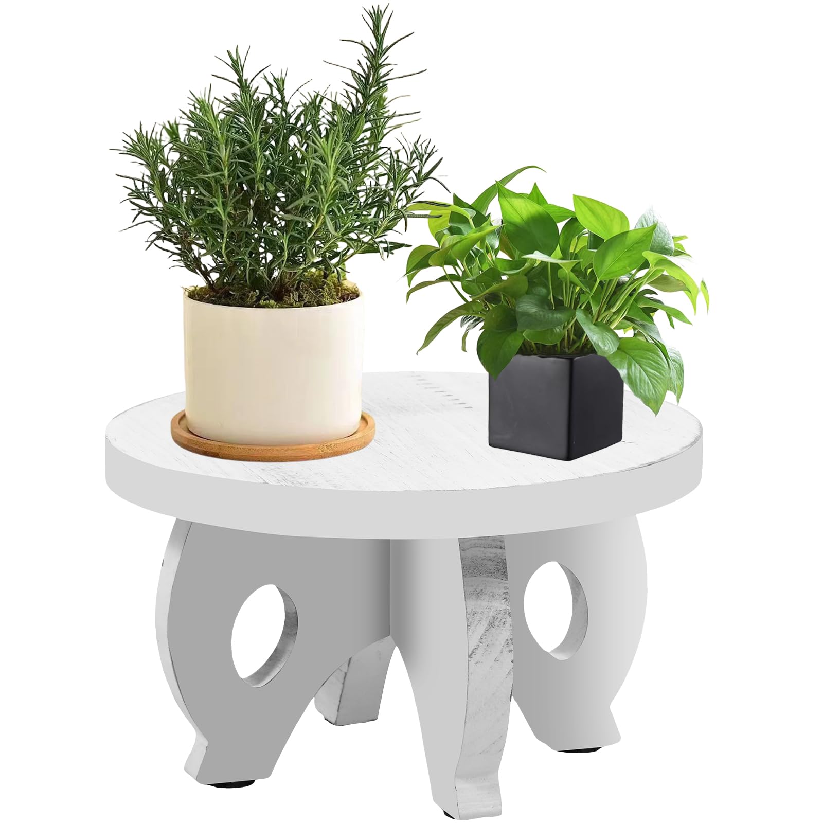 ATopoler Wooden Plant Stand, Garden Plant Pot Display Stands for Indoor Outdoor,10in Round Stool Pedestal Holder,Wood Riser for Decorative Bedroom Garden Home Accessory Flower Pot(White)