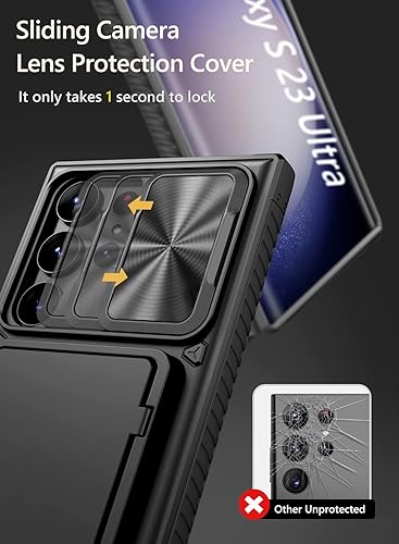 Miniatura 3 de Vihibii Funda para Samsung Galaxy S23 Ultra con tarjetero 4 tarjetas y cubierta deslizante para cámara y soporte a prueba de golpes carcasa rígida