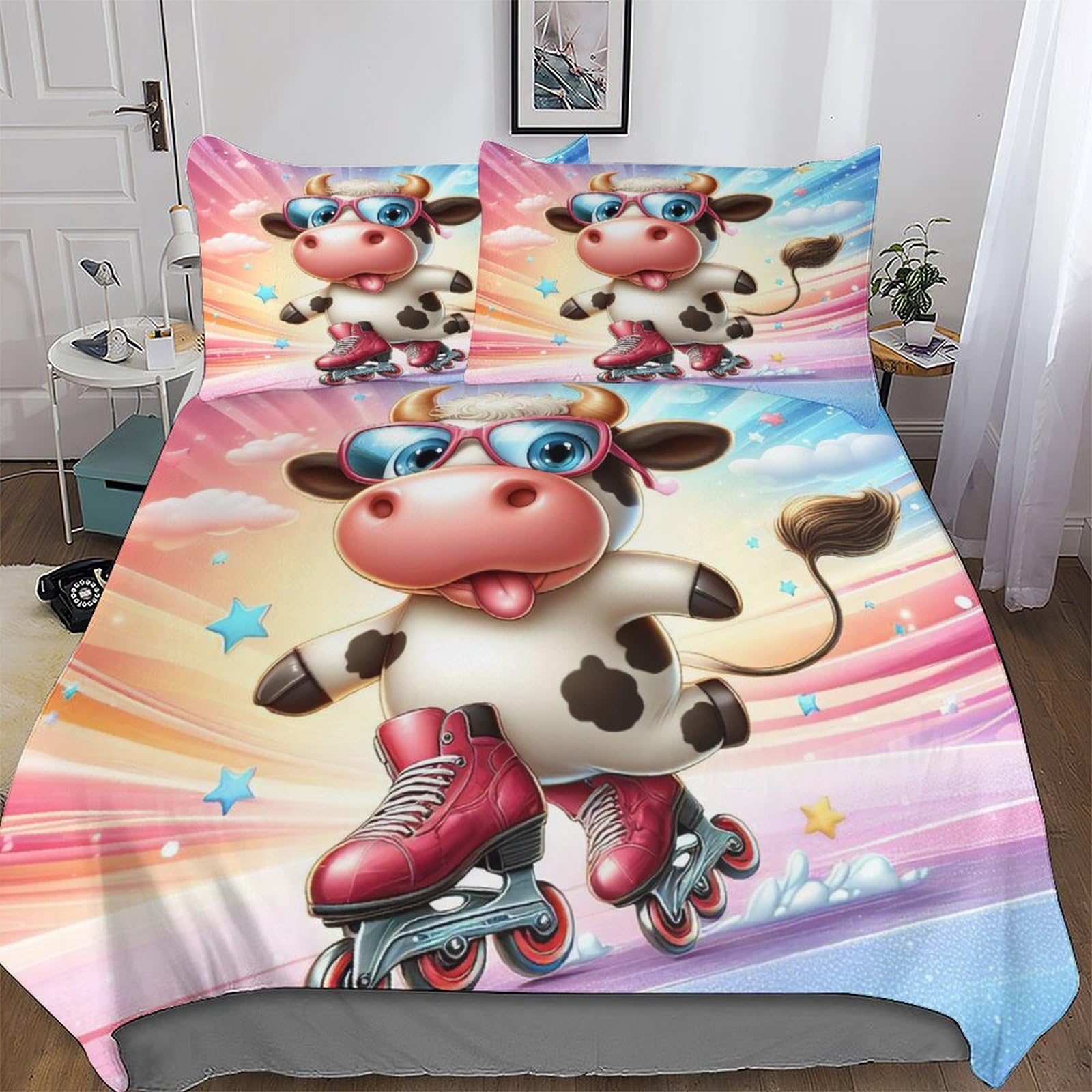 Parure de lit adulte vache 3 pièces pour une chambre cosy et originale