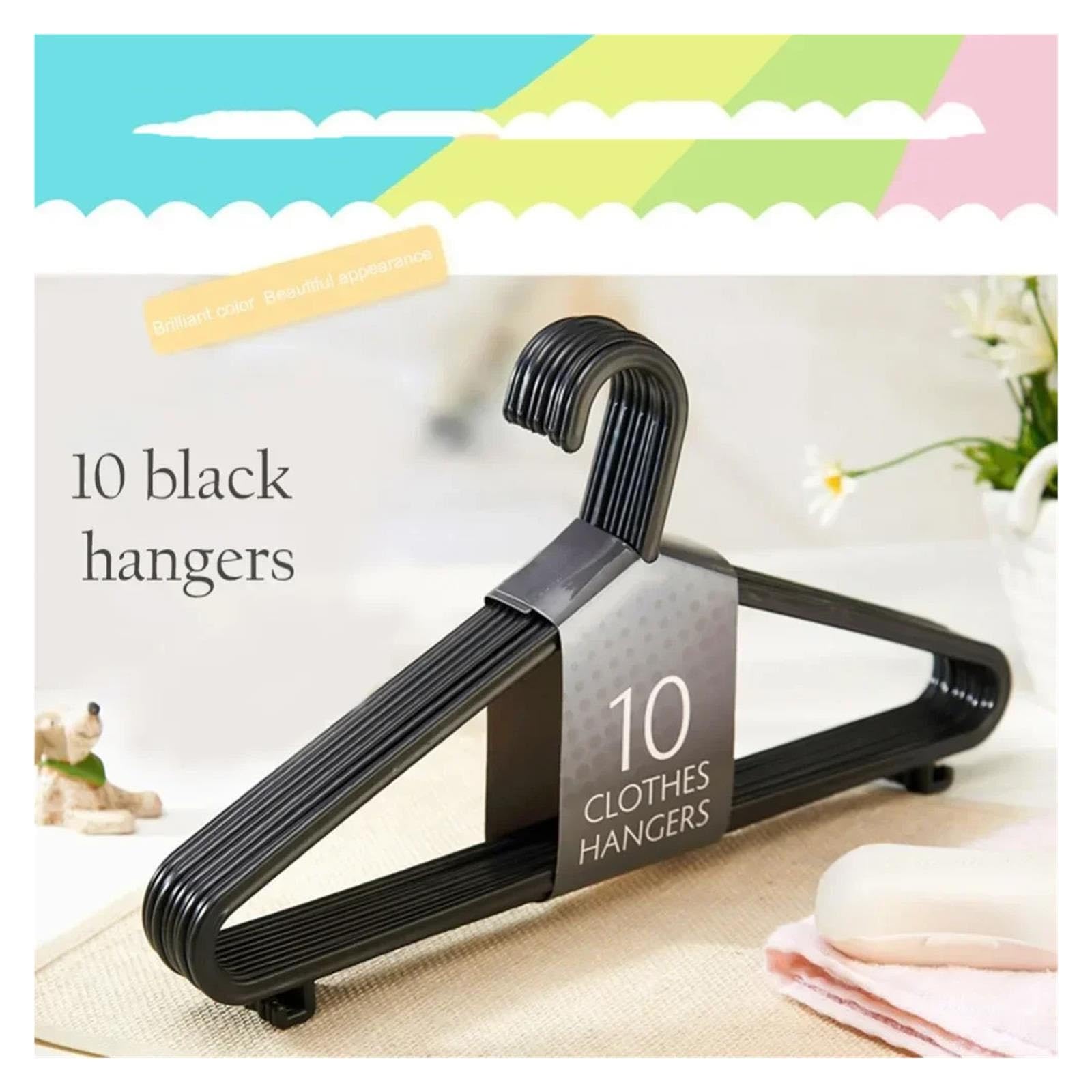 10 stücke Erwachsene PlasticsClothe Hängen Rack Kleiderbügel Nicht-Slip Trockenen Tragbare Haushalts Tuch Kleid Organizer Closet Space Saver(B-Black)