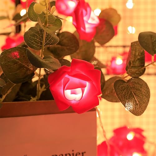 Miniatura 4 de Guirnalda de luces de rosas para el día de San Valentín, 118 pulgadas, 20 luces LED, 3 pilas AAA, luces de hadas de flores para boda, habitación,