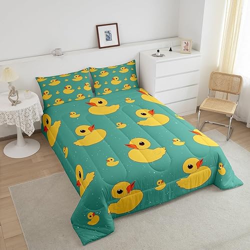 Miniatura 3 de Juego de edredón de dibujos animados para niños y niñas, juego de ropa de cama de patos amarillos, azules, rojos, tamaño individual, bonito relleno