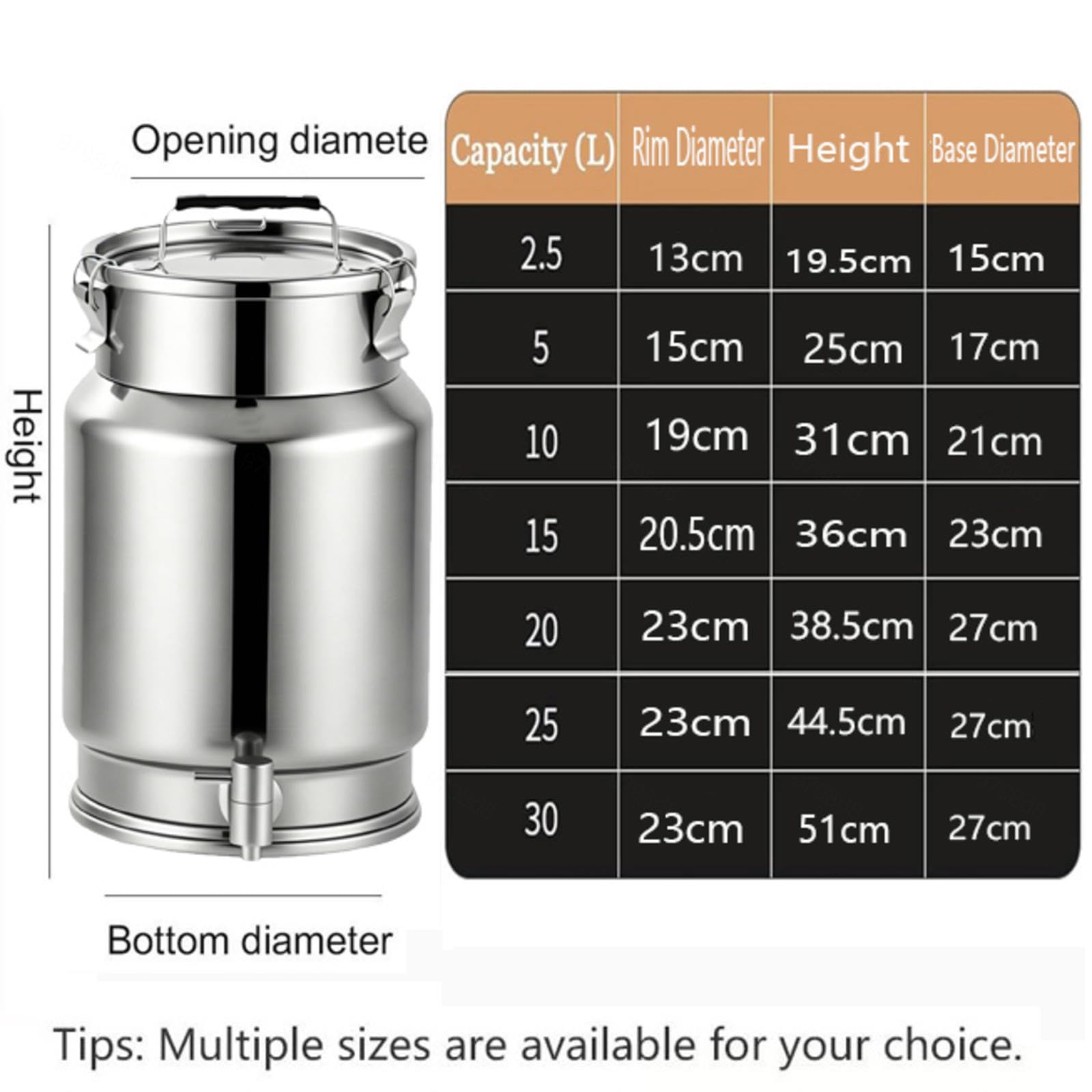 wasserkanister mit hahn 20l trinkwasser kanister behälter Camping Stainless Steel Milk Bucket Milchkanne Edelstahl transportkanne Milch kanne Versiegelter Eimer,A-20L