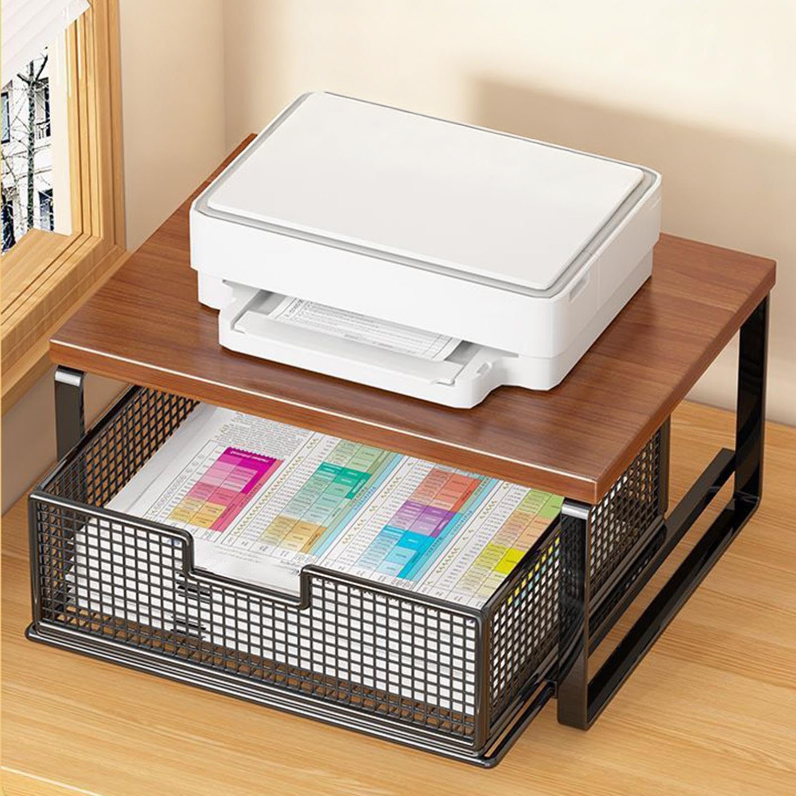 Supporto per Stampante Organizer a 2 Ripiani | Ripiano da Piano di Lavoro per Stampante per Piano Cucina, Postazione di Lavoro, Stanza Hobby, Macchina Caffè, Toaster