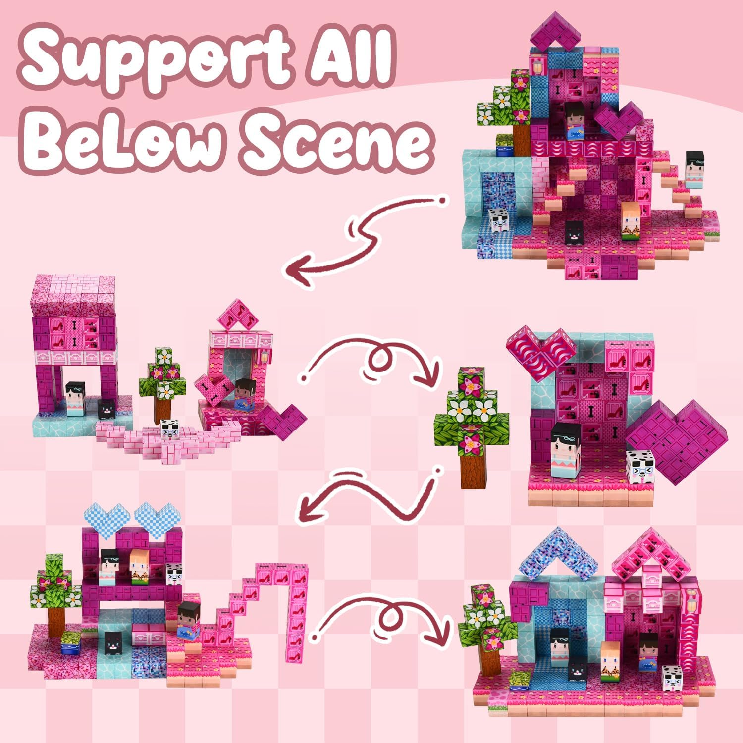 ADAH 216PCS Magnetic Building Blocks for Girls, Pink Princess STEM Toys for Ages 4-8, Creative Educational Building Toys for 3-6 Year Olds, Magic Blocks for Kids