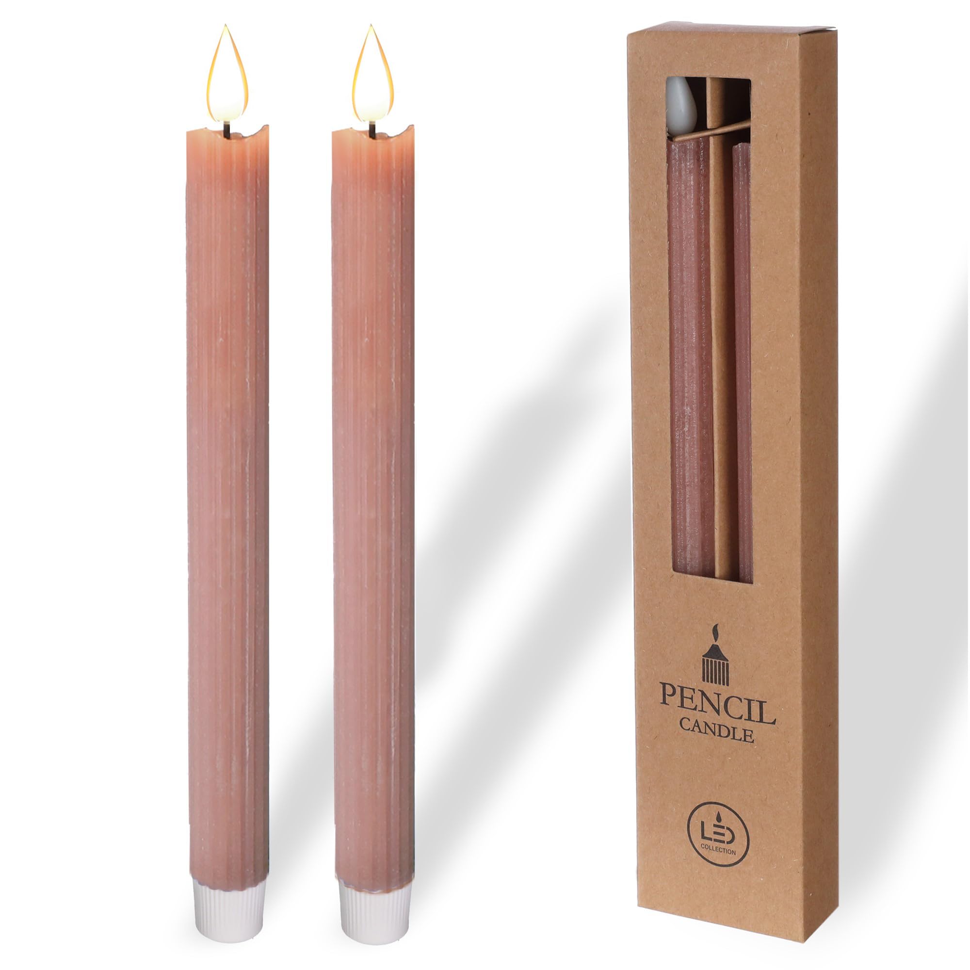 comforder Real Wax LED Taper Candle Electric -Flickering Candles Battery Operated (Set of 2), Electric Candles Flickering with Timer Function (Mauve)