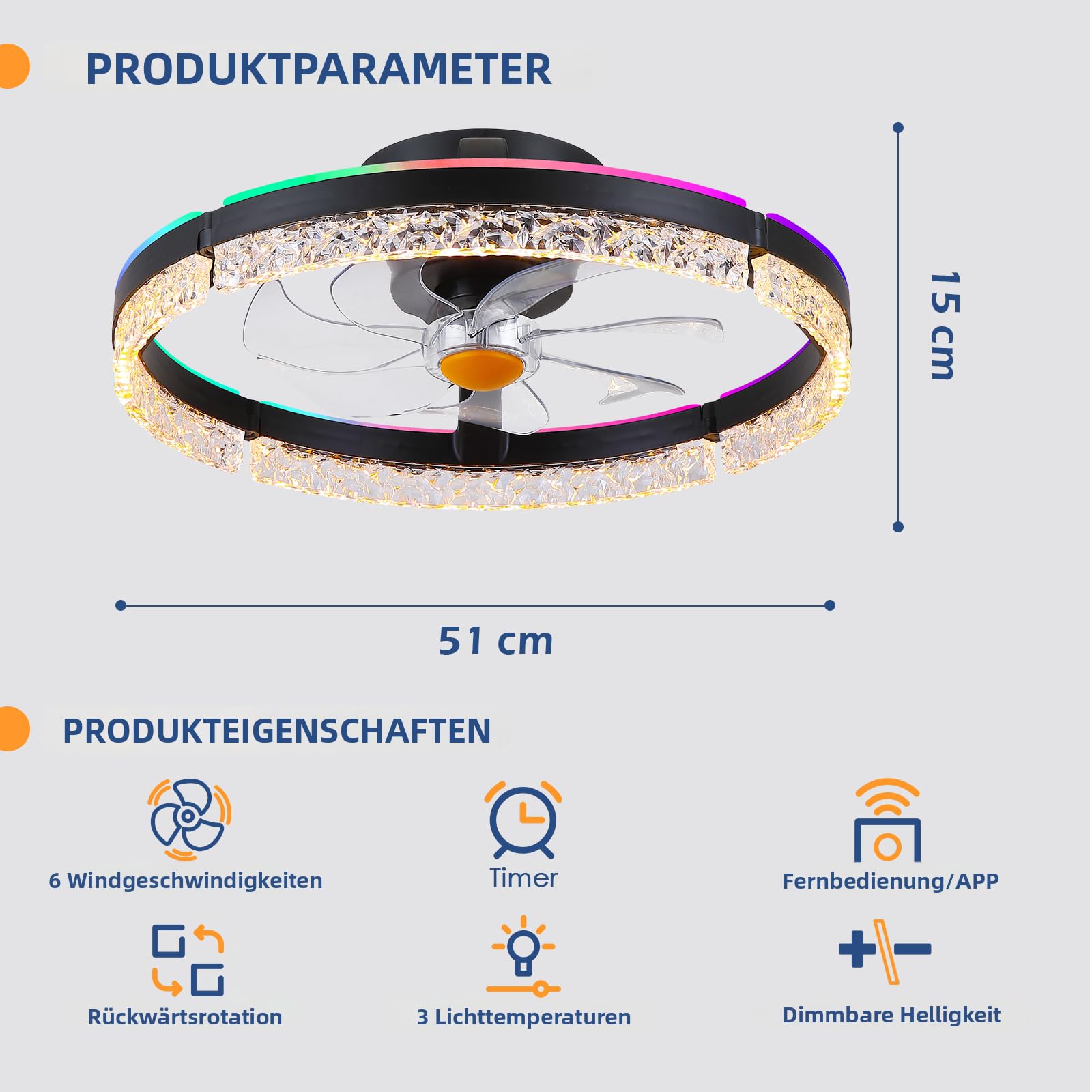 Kviflon Ventilateur de Plafond Sans Pales avec Lampe LED RGB 51cm, Plafonnier Rond Silencieux et Dimmable, Luminaire Design Connecté avec App et Télécommande, Idéal pour Chambre, Salon, Cuisine