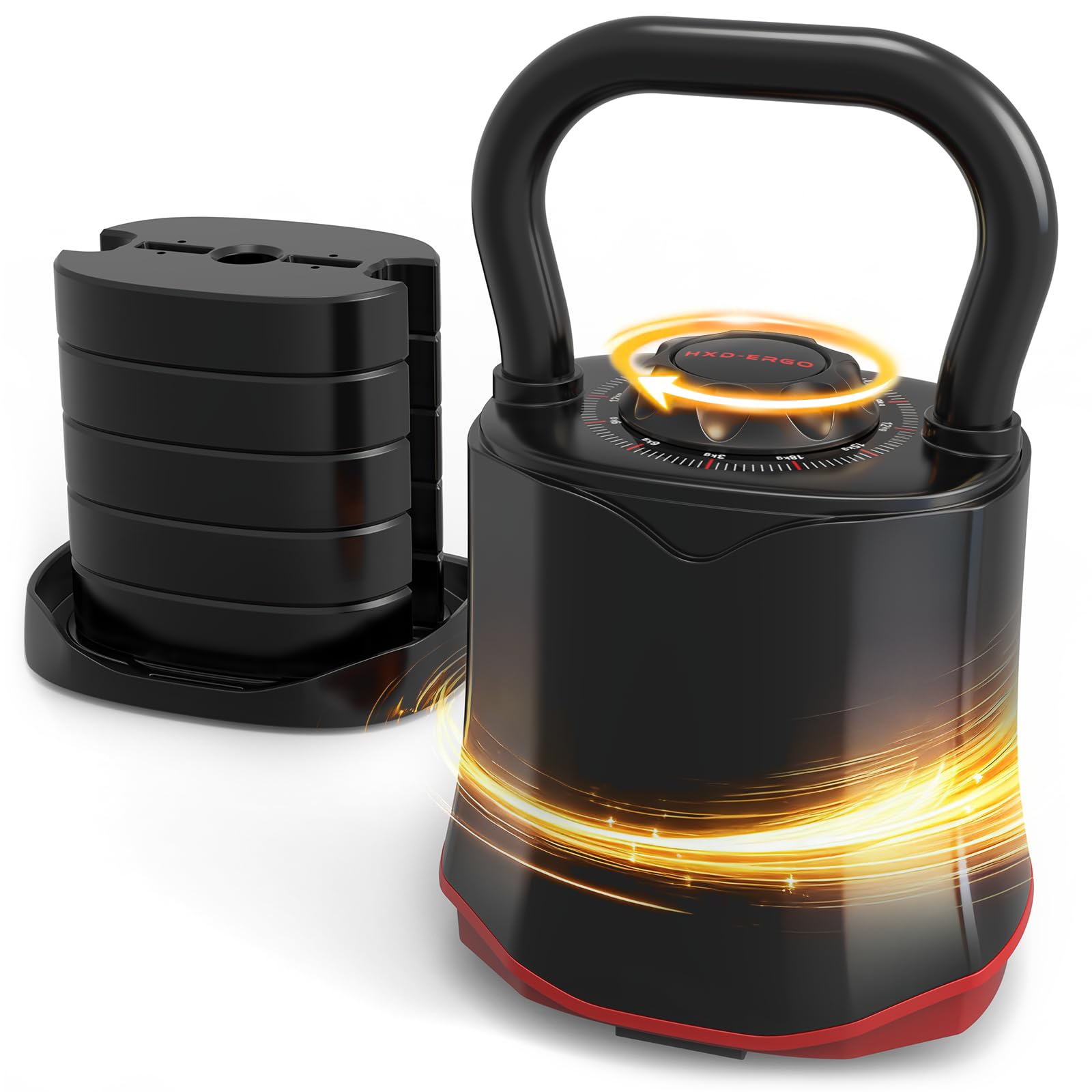 HXD-ERGO Verstellbare Kettlebell 6-in-1 (3–18 kg), Schnellwechsel-Gewicht, Breiter Griff, Kompakte Kugelhantel für Zuhause & Home Gym Training