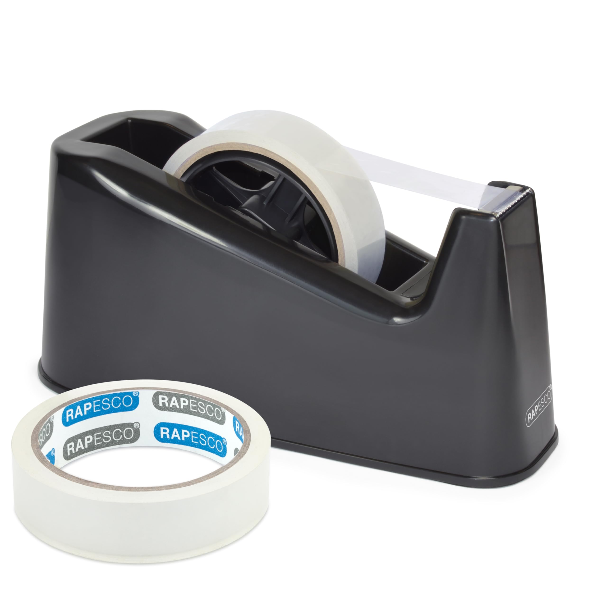 Rapesco 1540 Germ-Savvy Antibacterial, 500 Heavy Duty Tape Dispenser with 2 Tape Rolls, Black