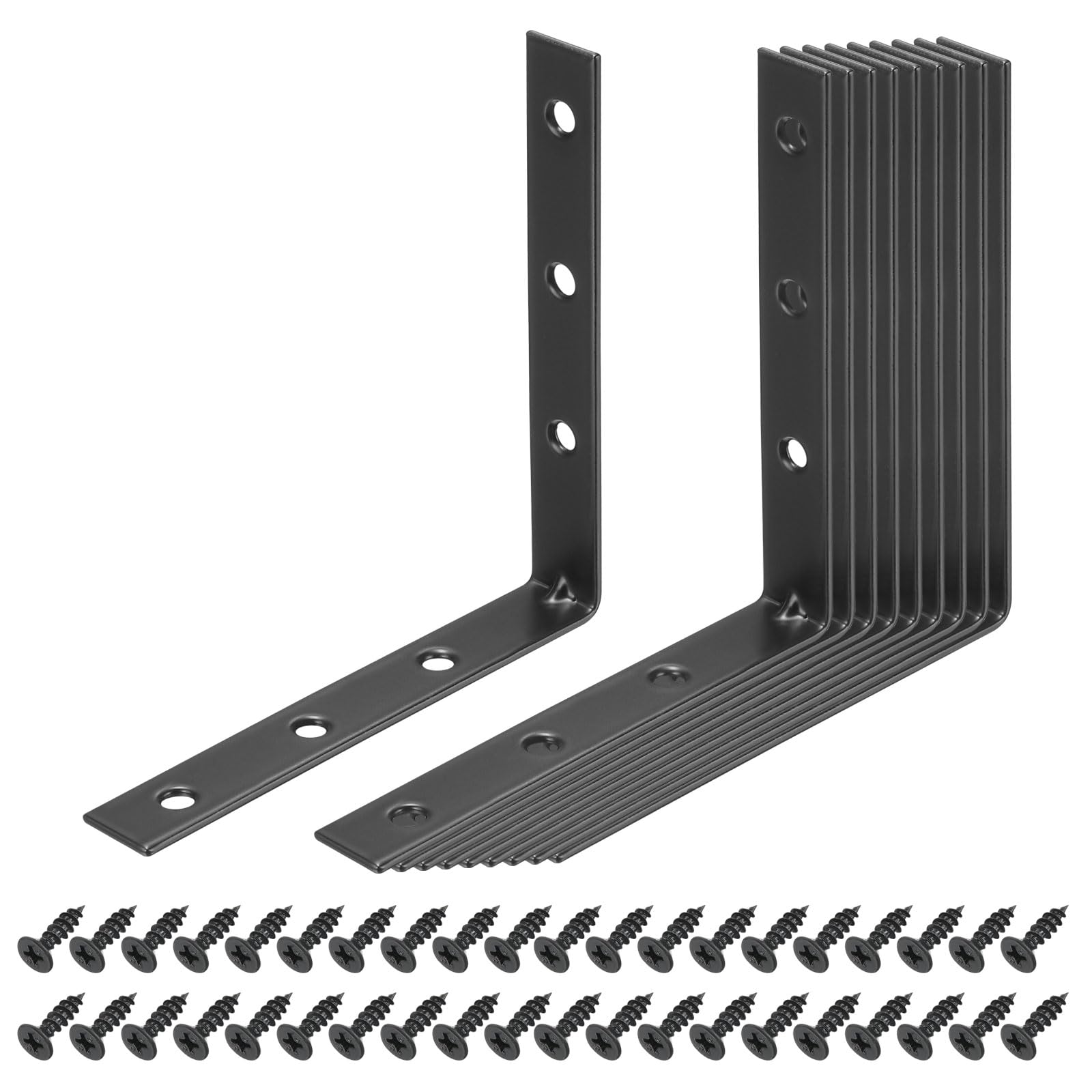 sourcing map 24 Set l Corner Bracket Corner Brace Metal Joint Right Angle Brackets Fastener with Screws for Wood Shelves, Black, 3.94"x0.59"x3.94"