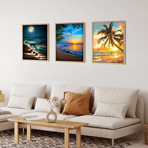 Miniatura 8 de Paquete de 6 kits de pintura de diamantes para adultos, kits de arte de diamantes de tortuga marina de playa para principiantes, pintura 5D con