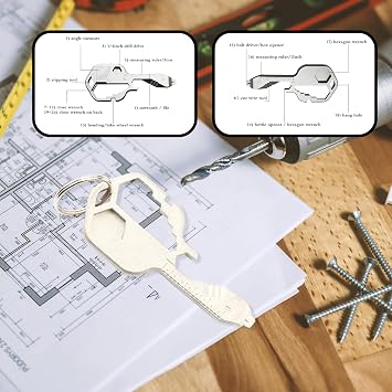 24-in-1 Multi Tool,Portable Stainless Steel Key Shaped Pocket Tool,Outdoor Survival Keychain for Outdoor,Camping,Everyday Use(Silver)