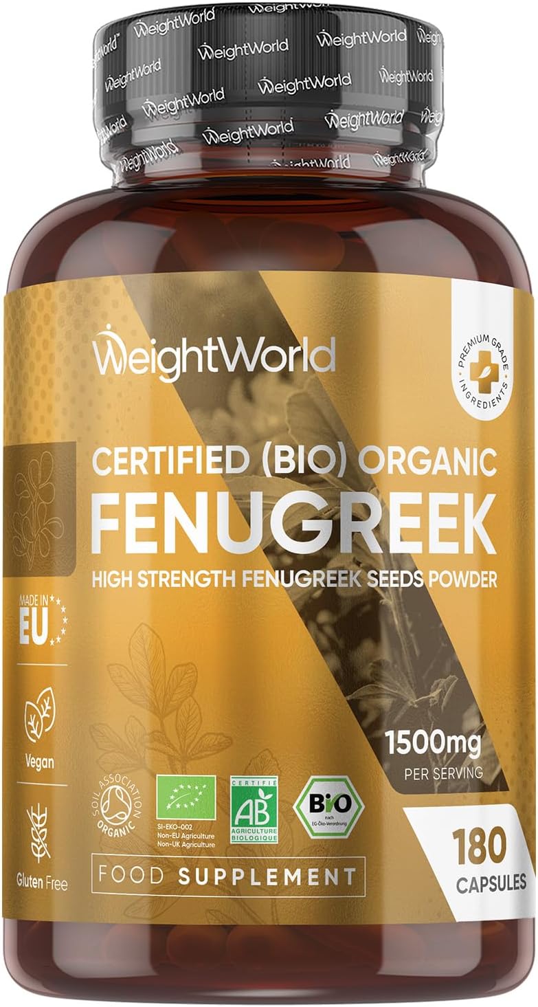 Organic Fenugreek Capsules - 180 Capsules - 3 Months Supply - Rich in Dietary Fibre - Natural Source of Saponins - Soil Association Certified - Vegan & Gluten-Free Fenugreek Supplement for Women & Men