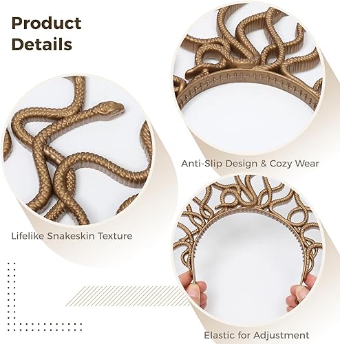 Miniatura 3 de Medusa - Diadema de serpiente egipcia, divertida diadema de serpiente egipcia para Halloween, aro de plástico flexible, tocado decorativo para