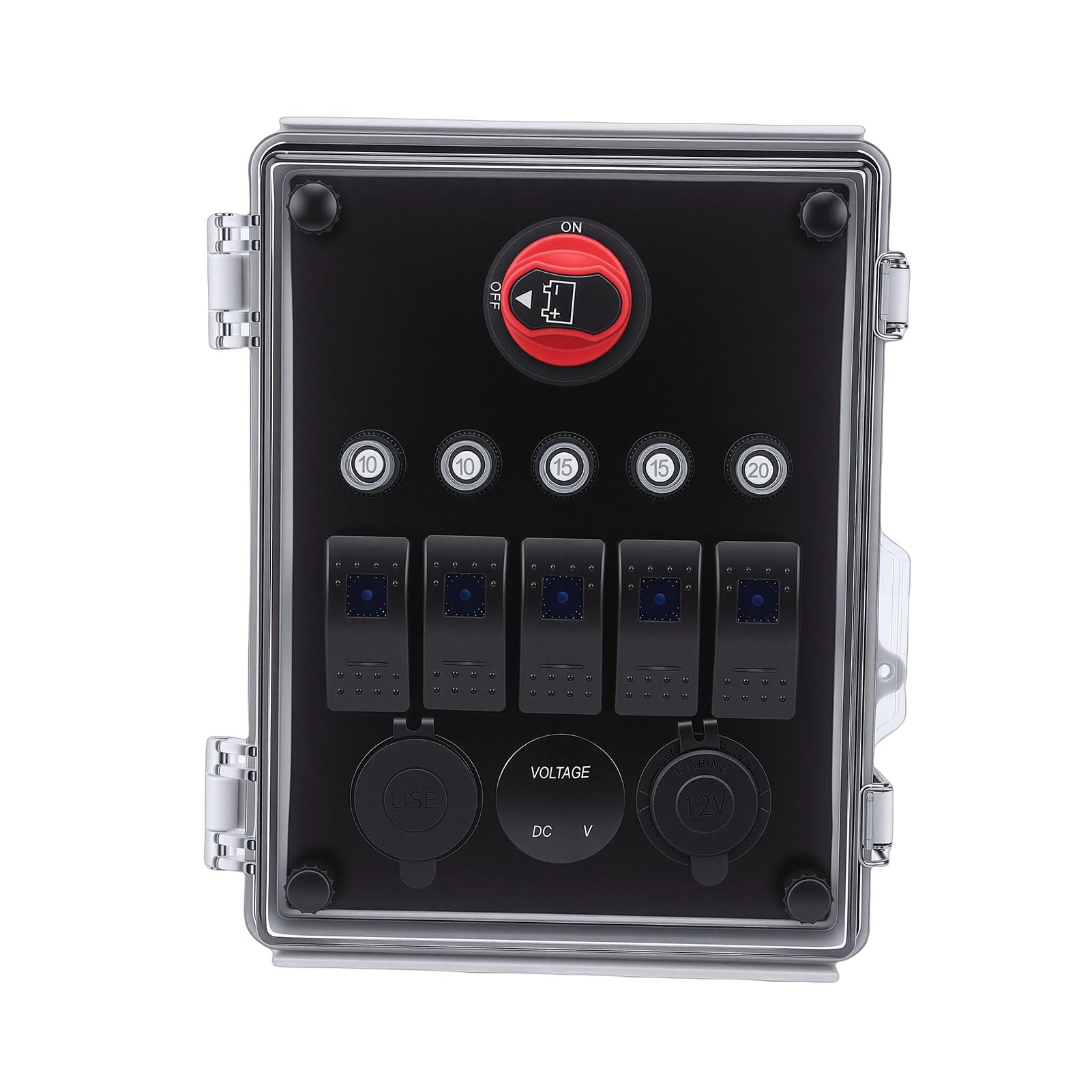 Caja de interruptor basculante con enchufe, panel de interruptor basculante impermeable con cargador USB PD, voltímetro LED, enchufe para encendedor de cigarrillos, instalación simplificada