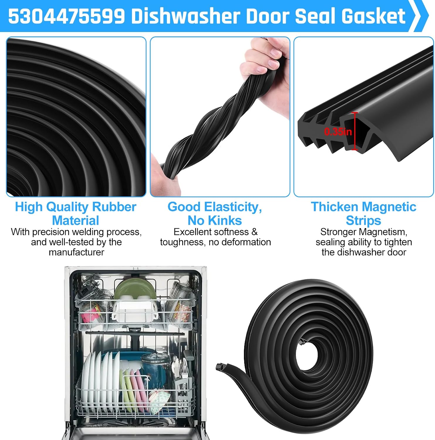 UPGRADED 5304475599 Dishwasher Door Gasket Seal Replacement Compatible with Frigidaire Electrolux Kenmore Dishwashers,Replaces FPHD2491KF0 FGHD2472PF0 AP4508551 AH/EAP2379444 Dishwasher Tub Gasket