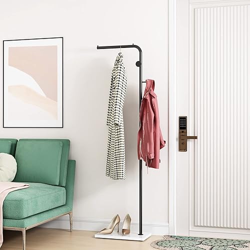 Miniatura 2 de Percheros de abrigos negros con base blanca, percheros de entrada independientes con 3 ganchos, colgador de abrigos en forma de L para chaquetas,