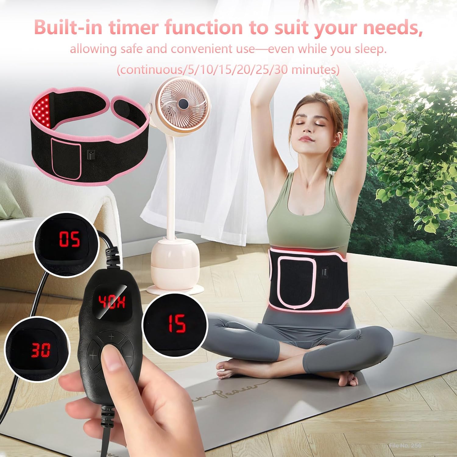 Red Light Therapy Belt with 105 Advanced 3-in-1 LEDs - Portable 660nm & 850nm for Back/Abdomen, Waist Wrap with Rhythm Mode y Timer& Body - Red Light Therapy Waist Adjustable Heat y Dual-Power Ready