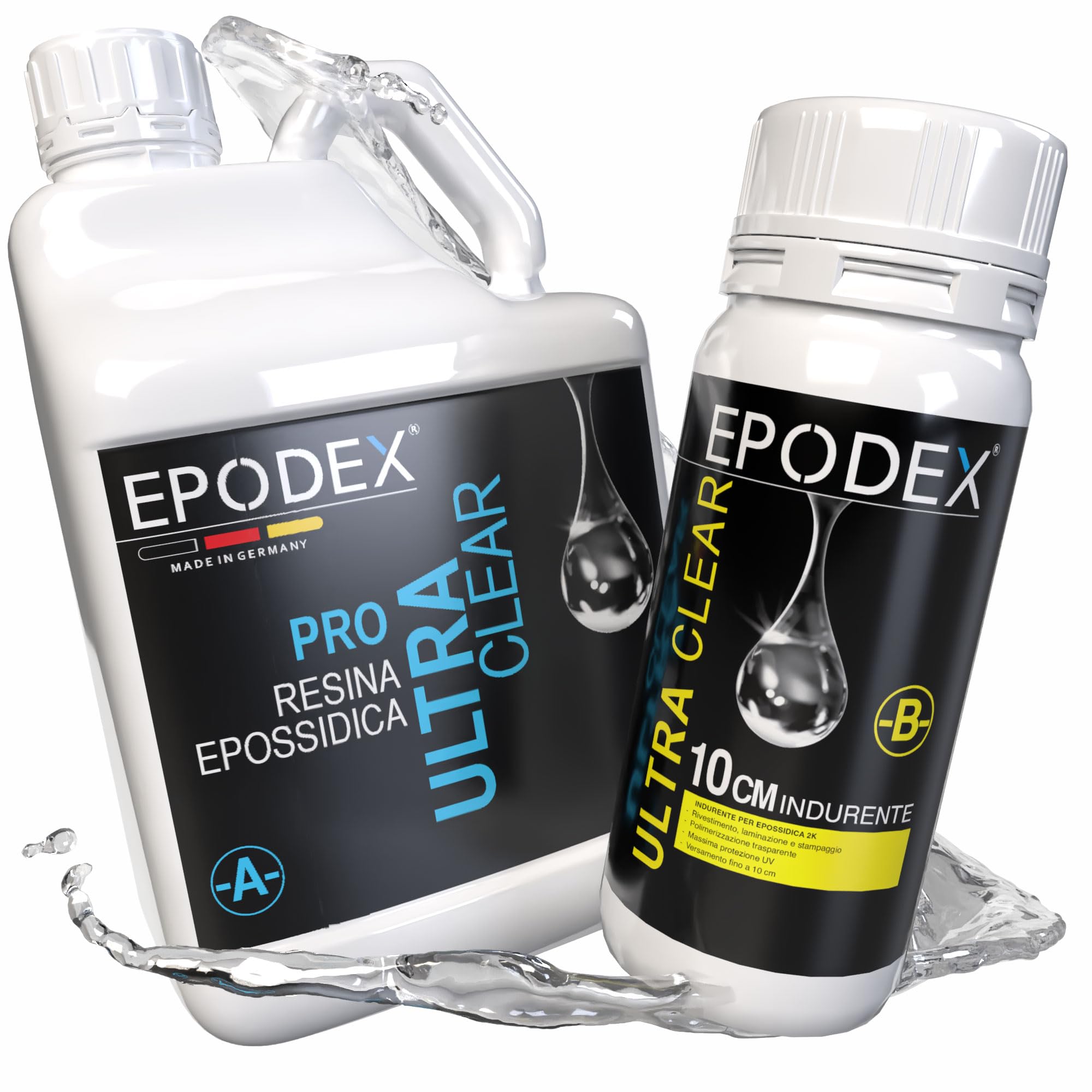 EPODEX Resina Epossidica PRO MAX 10cm, BLUE - Transparent, 3kg | Resina epossidica trasparente kit cristallino, per river table, lampade, stampi alti e progetti ad alto volume