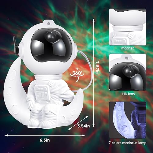 Miniatura 5 de OIOENDGSS Space Buddy Galaxy Projector, Astronaut Nebula Projector, Ceiling Star Projector for Kids, Crescent Moon LED Night Light, with Remote,