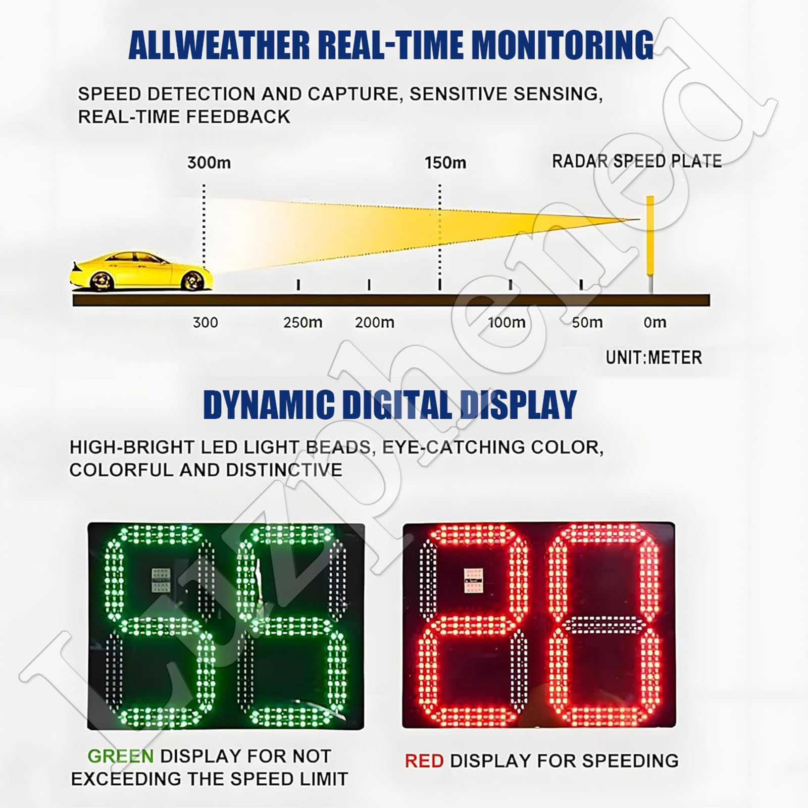 Señal de retroalimentación de límite de velocidad de radar alimentada por energía solar, señal de tráfico ajustable con control remoto, 20 x 27 pulgadas para una advertencia eficaz en la carretera