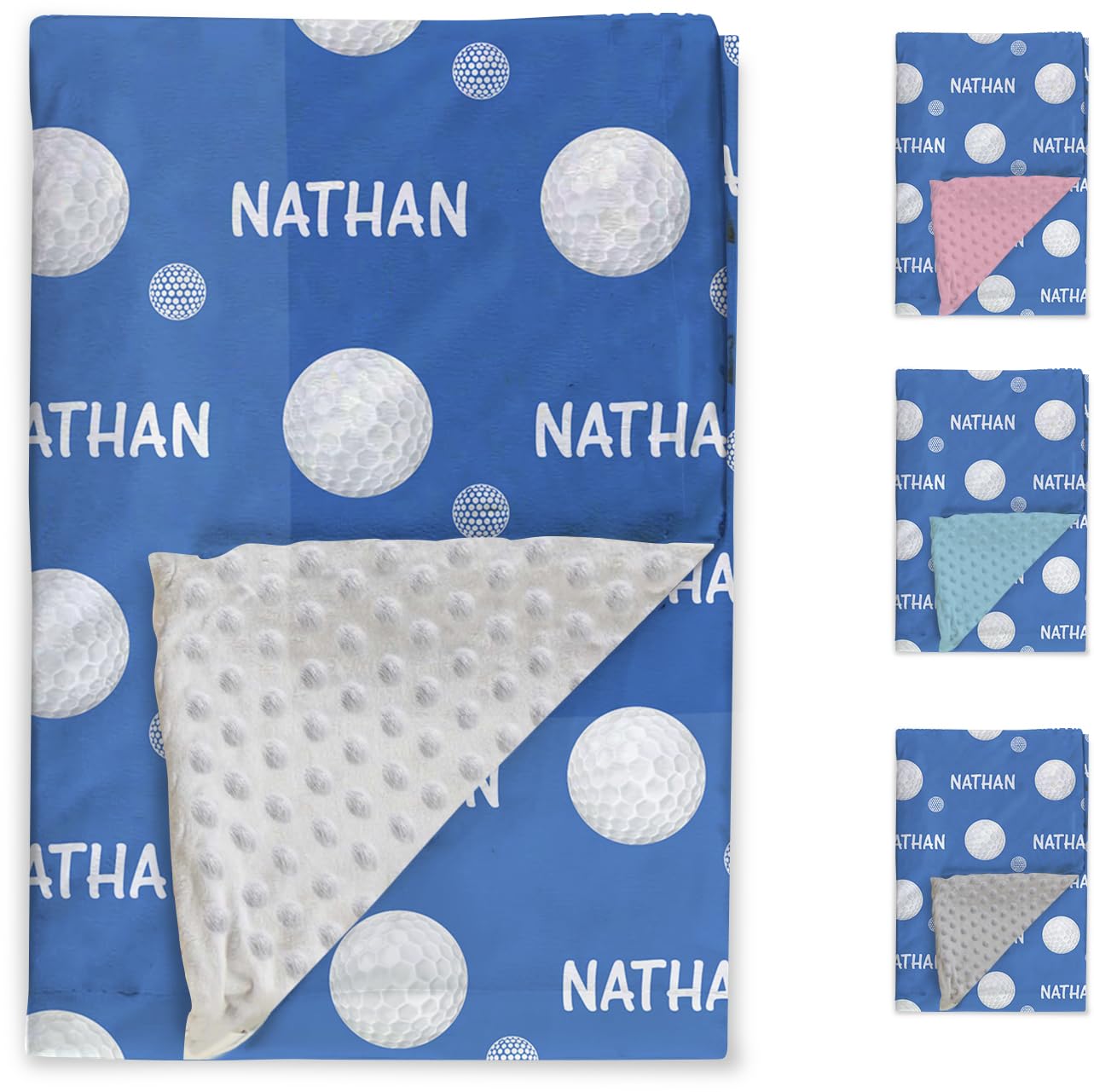 Duckbe Custom Golf Blanket - Personalized Name with Golf Patterns - Soft Plush Flannel Blanket with Double Layer Dotted Backing for Baby Toddler Kids Teen Boys Girls Gifts Blue