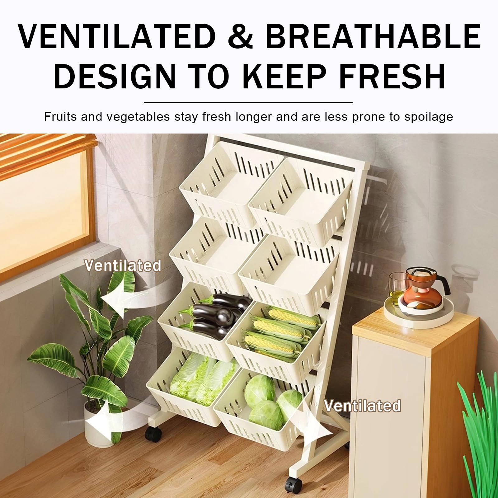 Carrito de Almacenamiento de Cocina rodante de 4 Niveles con cestas de plástico - Ideal para Frutas, Verduras, despensa, Sala de Estar y baño - Diseño portátil y Que Ahorra Espacio