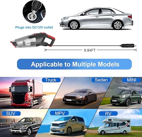 Miniatura 5 de CarCome Aspiradora de coche de alta potencia mejorada 2023, aspiradora portátil, aspiradora de automóvil húmeda y seca con cable de 10 pies,
