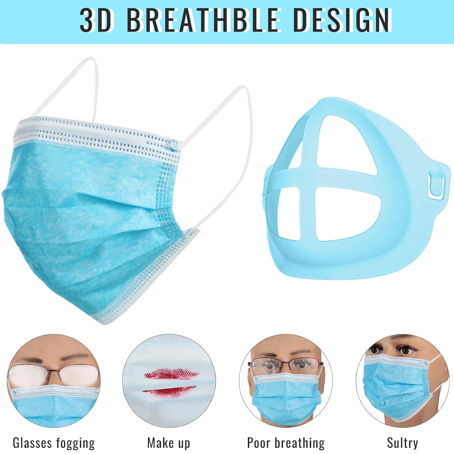 40 Pieces Lipstick Protection Bracket 3D Face Bracket Nose Pads Face Inner Support Bracket Cool Lipstick Protection Stand to Enhance Breathing Space Help Breathe Smoothly（Blue）
