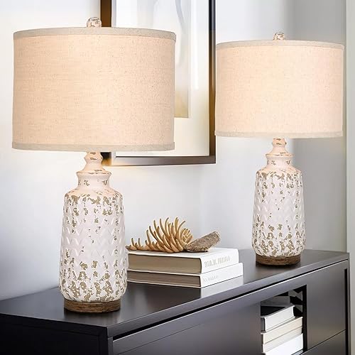 Miniatura 5 de Pia Ricco Juego de 2 lámparas de mesa de cerámica de 22 pulgadas, lámpara rústica de granja, lámparas de mesita de noche, lámpara de mesa auxiliar