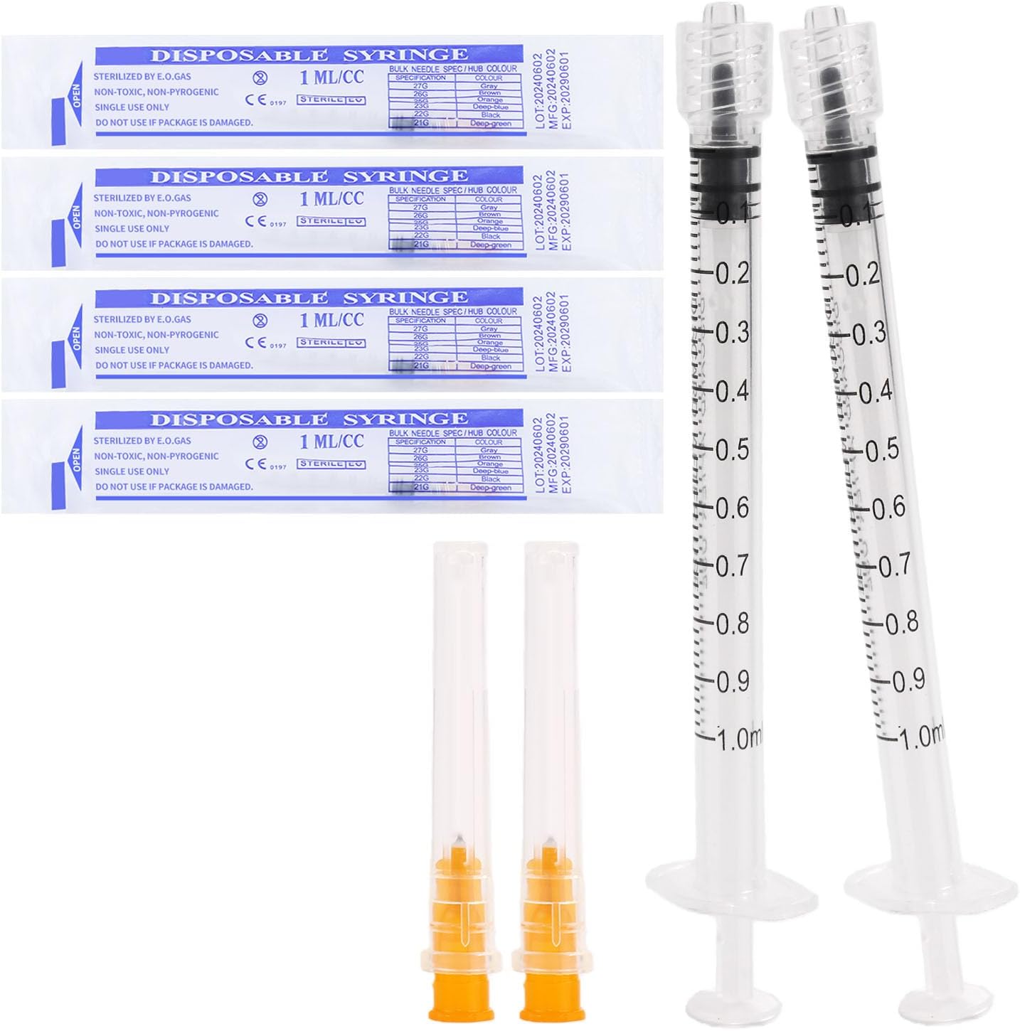 1ml Syringe Luer lock 25Ga 1" Disposable Lab Use, Individually Wrapped,Pack of 30
