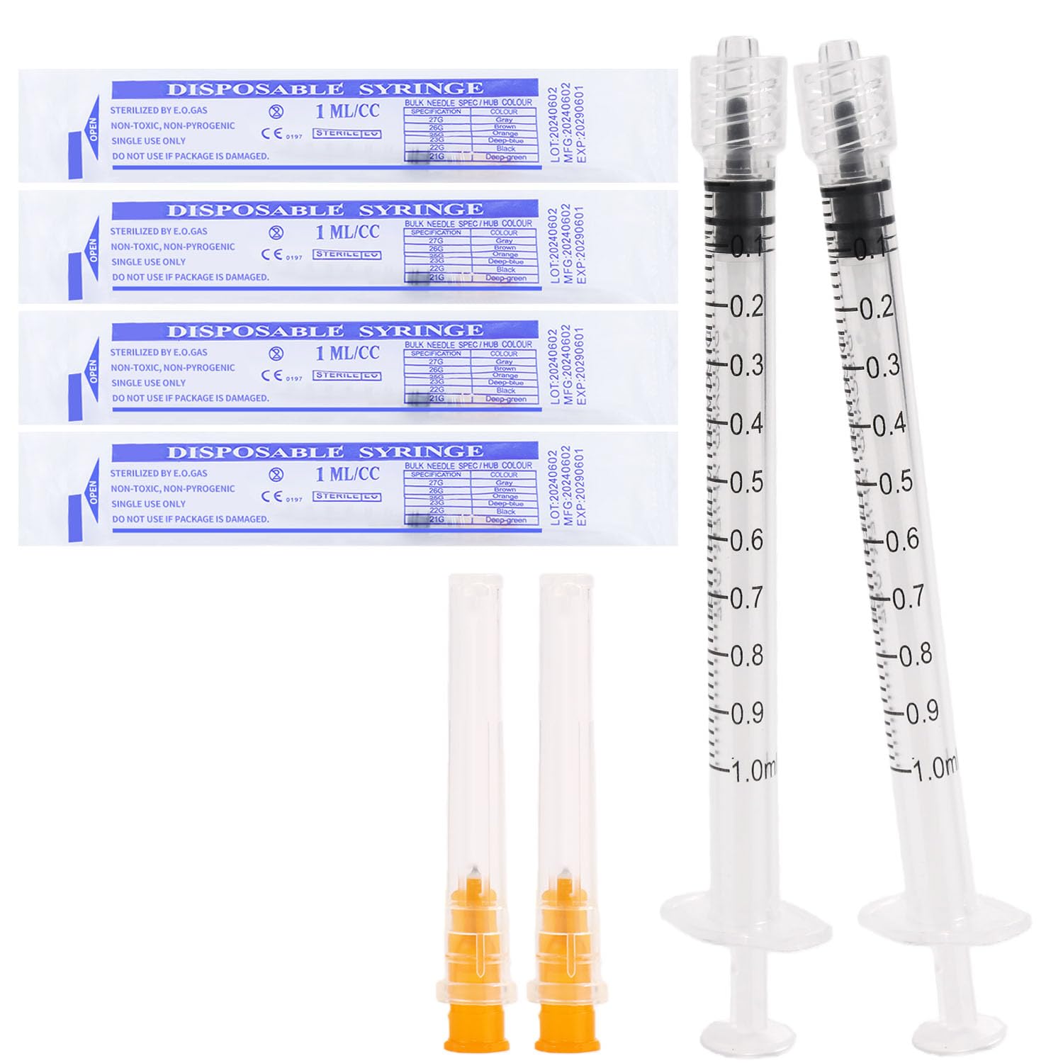 Photo 1 of 1ml Syringe Luer lock Needle 25Ga 1" Disposable Lab Use, Individually Wrapped,Pack of 100