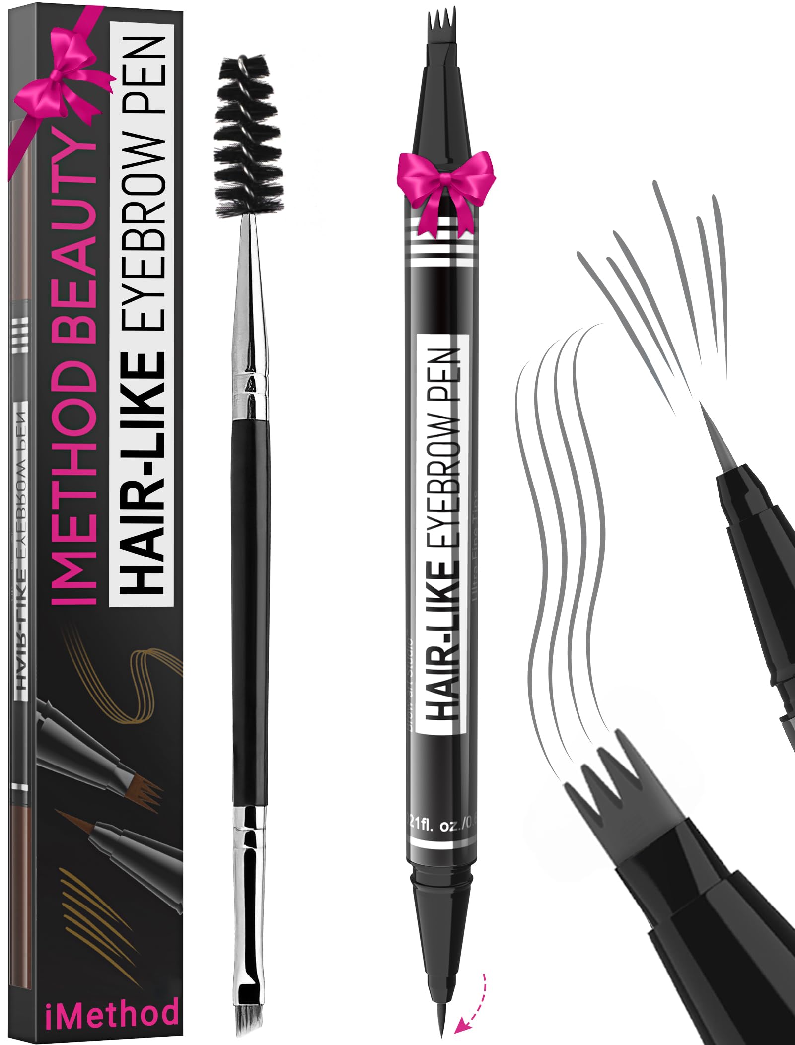 iMethod Eyebrow Pen - Eyebrow Pencil Magical 2-in-1 Eye Brow Pencils for Women with 4-Fork-Tip & Precise Brush-Tip for Natural Hair-Like Brows, Last