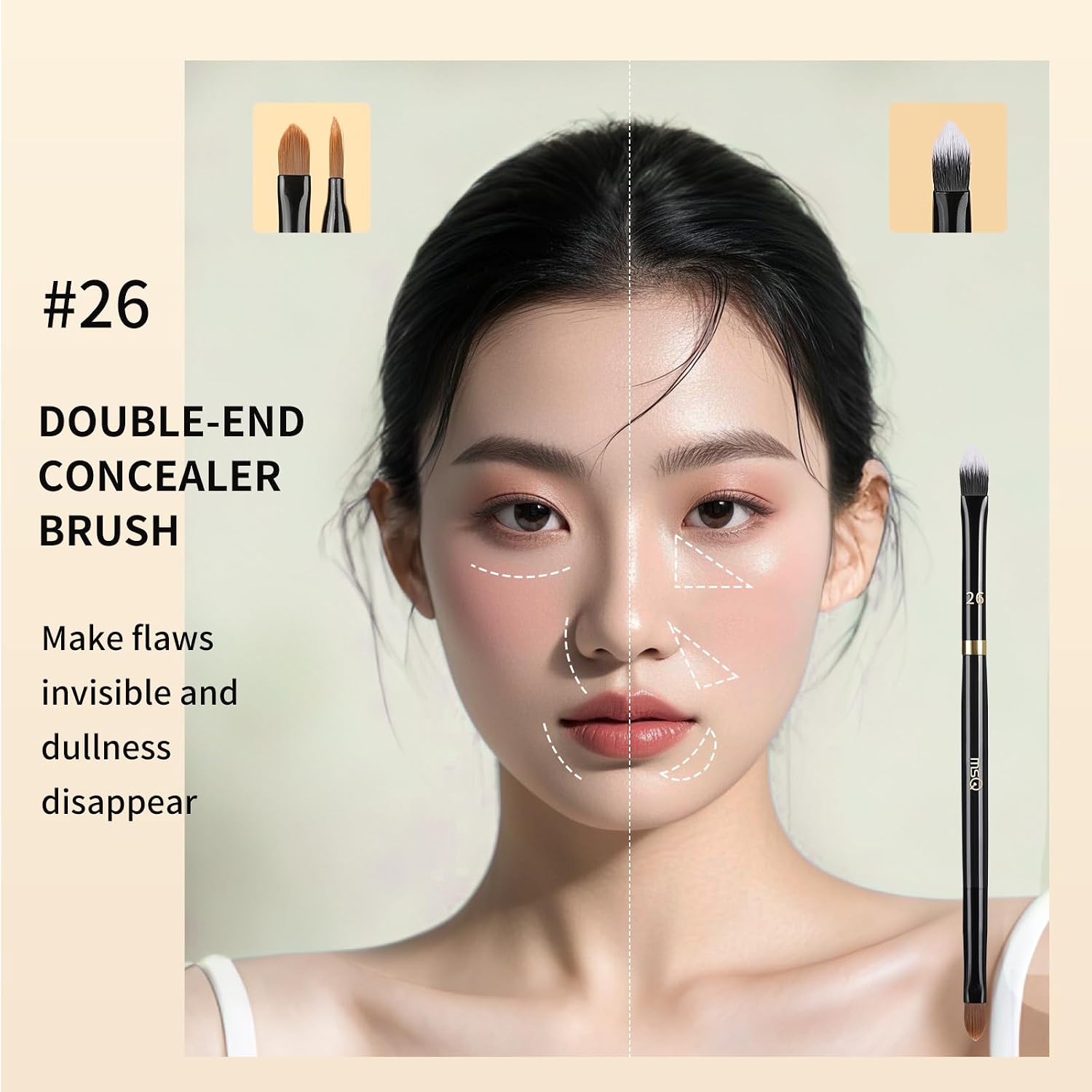 MSQ Concealer Brush Angled Triangle Concealer Makeup Brush Under Eye Double-end Synthetic Hair Face Brush for Concealer Powder Liquid Makeup