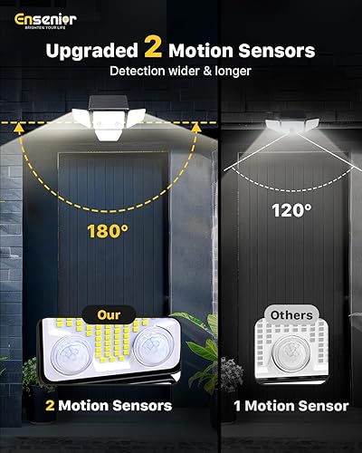 Miniatura 2 de Ensenior Luces solares para exteriores, sensor de movimiento, luz exterior con control remoto, IP65, impermeable, 279 LED, 4 cabezales, luz de